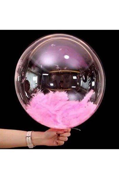 Genel Markalar Şeffaf Pembe Tüylü Balon 45 Cm