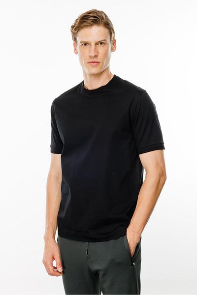Desen Triko Μαύρο ανδρικό μπλουζάκι Basic Cotton - Crew Neck