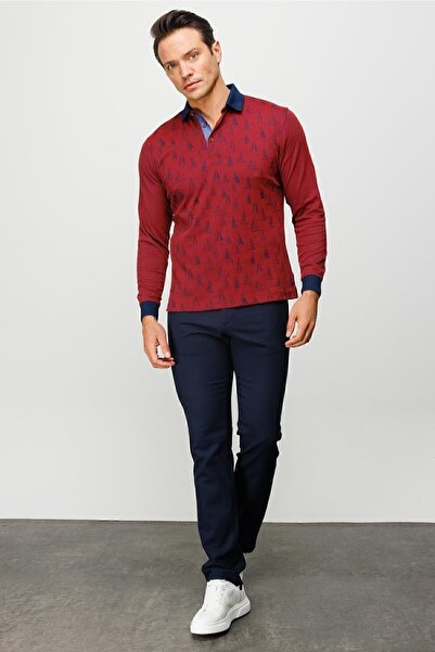 Desen Triko Ανδρικό φούτερ με μοτίβο πόλο με γιακά μπορντό