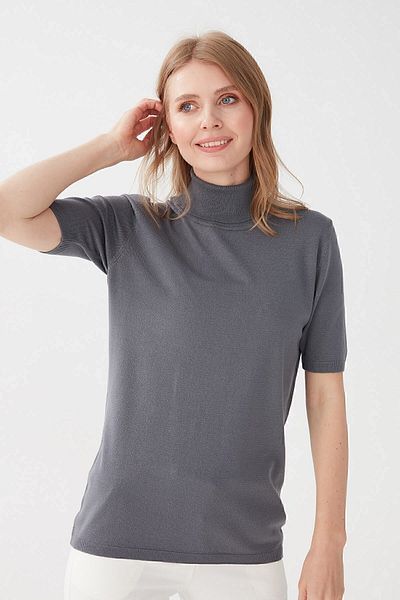 Desen Triko Women's Lycra Short Sleeve Full Fisherman Blouse Dark Smoke