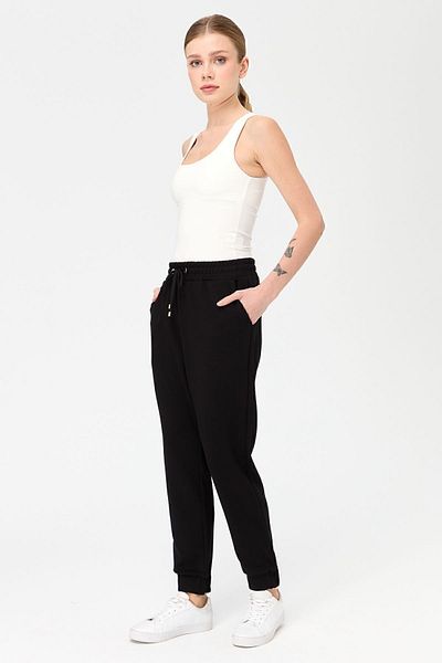 Desen Triko Pantaloni de trening de damă cu picioare elastice la spate și buzunare negre