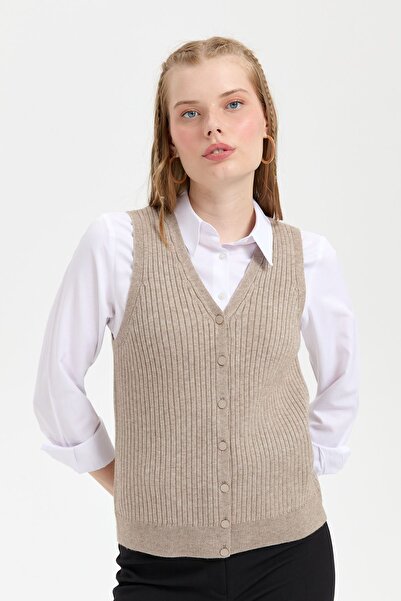 Desen Triko V-neck Women's Vest - Seamless, Mink