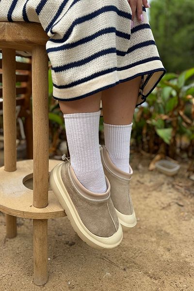 SHOEBELLAS Γυναικείες μπότες Riga Beige Suede - με λεπτομέρεια από γούνα στο εσωτερικό