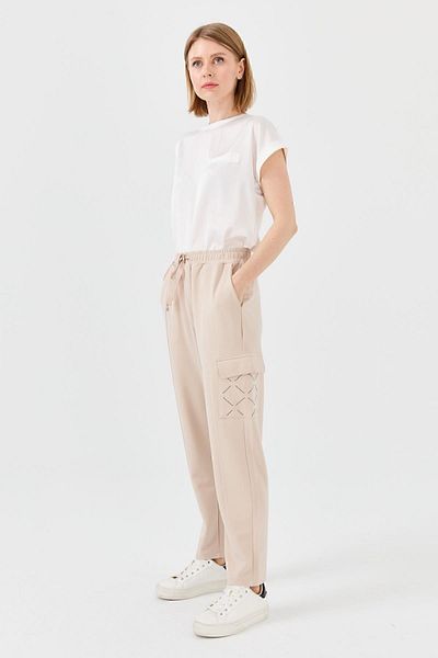 Desen Triko Women's Knitwear Stone Printed Trousers Beige