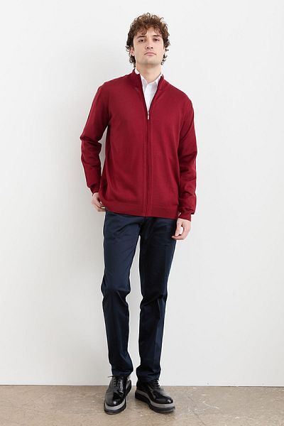 Desen Triko Ανδρικό μάλλινο παλτό με μισό ζιβάγκο Claret Red