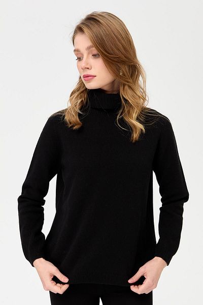Desen Triko Pulover de lână clasic, cu gât complet, negru