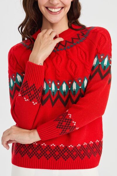 Desen Triko Women's Crew neck Sweater Wool Sweater Coral