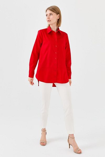 Desen Triko Women's Cotton Shirt with Side Pockets Red