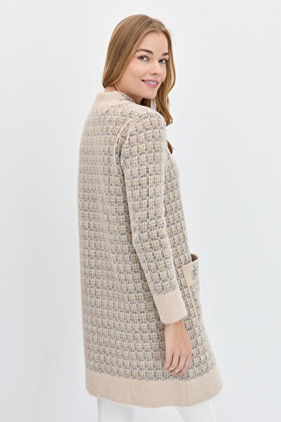 Desen Triko Women's Judge Collar Buttoned Long Coat Beige