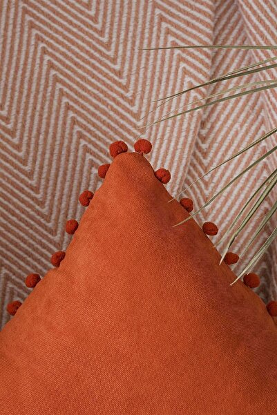 ÖZENEV Throw Pillow Cover - Decorative Plain Plain Punch Panoroma with Color and Size Options, Tile Pompom