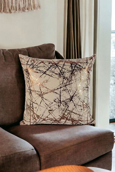 ÖZENEV Beige Copper Foil Patterned Throw Pillow Cover Decorative Stylish Soft Living Room Sofa