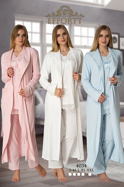 Effort Pijama طقم بيجامة للحوامل من Effortt 4034 مع ثوب نوم طويل