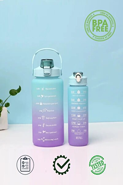 Miomi مجموعة من زجاجات مياه رياضية تحفيزية - 2 لتر و0.9 لتر خالية من مادة BPA