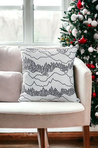 ÖZENEV 43X43 Christmas Throw Pillow Cover White Black Christmas Happy New Year Christmas Tree New Year Pine Tree