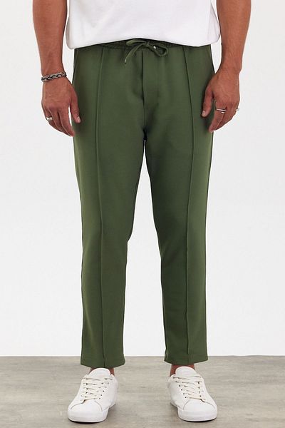 MADZEYMODA Ανδρικά παντελόνια Jogger New Season Khaki Green - Boyfriend Fit, Grass Detailed Mz22032