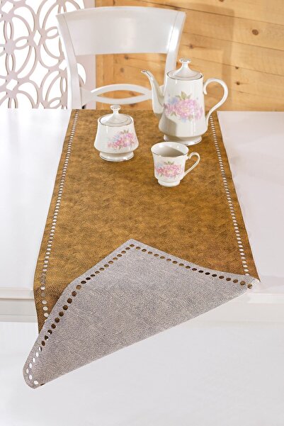 ÖZENEV Evine Özen Eliza Runner Amerikan Servis Masa Örtüsü 40x140 cm Altın