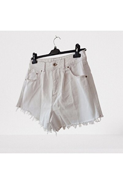 Namaste Vintage Beyaz renk yüksel bel denim kısa şort