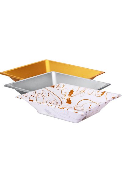 Jawad Sq Plastic Bowl Gold, Silver & Printed 590ml - 590ml - 5Pcs
