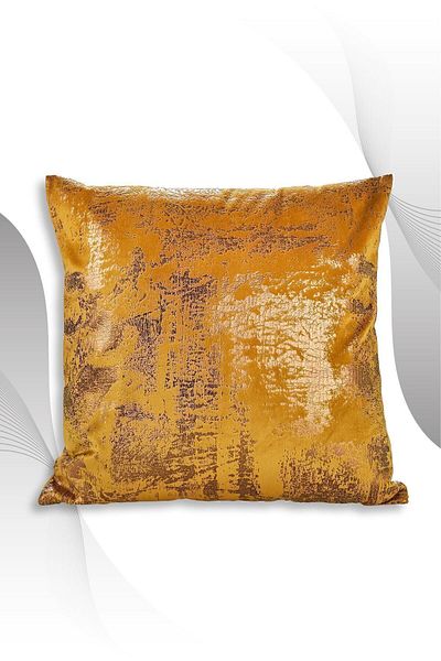 ÖZENEV Mustard Copper Throw Pillow Cover Decorative Patterned Velvet Soft Living Room Sofa