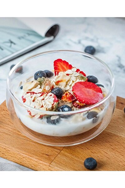 GELİNHOMES وعاء زجاجي من زجاج البورسليكات مزدوج الجدار وعاء حلوى الحساء 300 م...