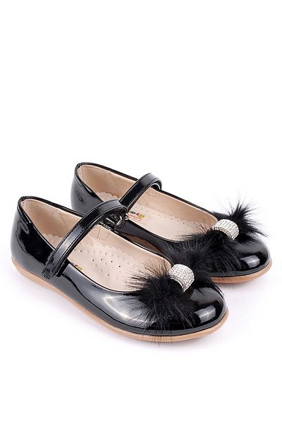 Rıdvan Çelik Stoned Girl's Daily and Evening Dress Ballerina Shoes Black Patent Leather