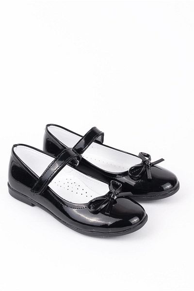 Rıdvan Çelik Bow Girls' Casual and Evening Dress Ballerina Shoes Black Patent Leather