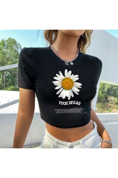 Le Savu Daisy με τύπωμα Μαύρο Χρώμα Crop
