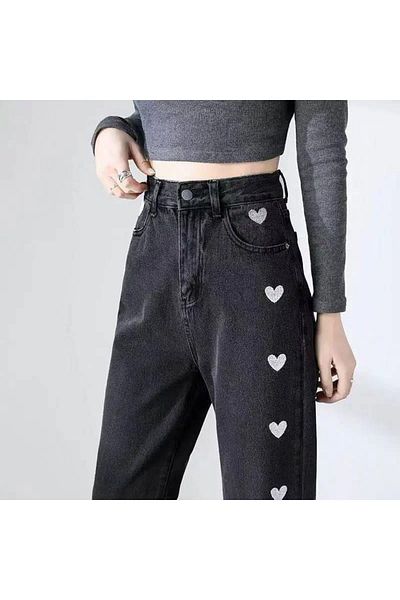 Oldeys Mingalondon Heart Embroidered Streetwear Baggy Pants