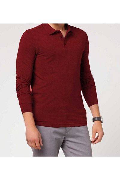 NZY Tekstil Claret Red Polo μακρυμάνικο Παιδικό σχολικό μπλουζάκι