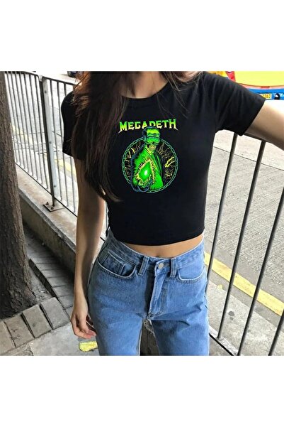 Le Savu Sevunera Megadeth cu imprimeu Crop de culoare neagră