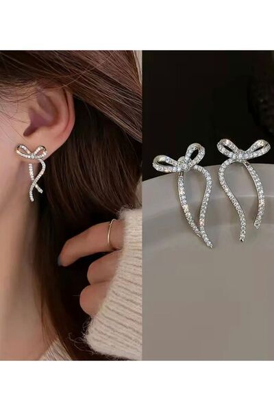 monalisatoka Kadın Zirkon Taşlı Fiyonklu Silver Küpe