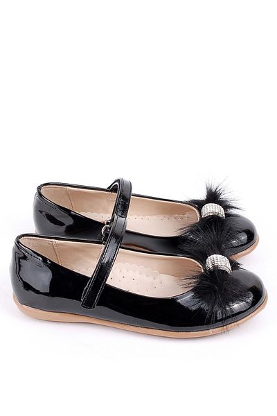 Rıdvan Çelik Stoned Girl's Daily and Evening Dress Ballerina Shoes Black Patent Leather