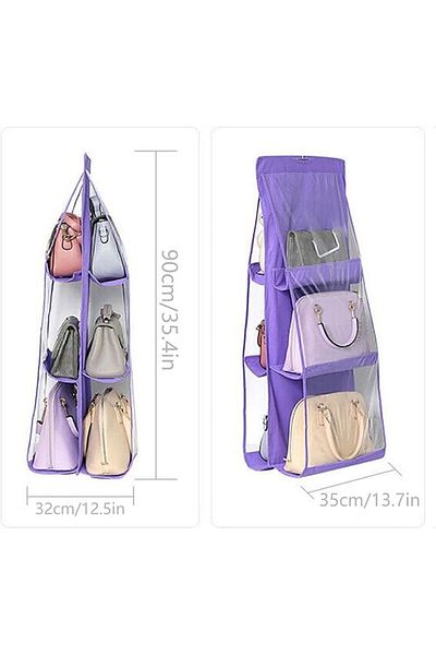 MAİN SHOP Gray Handbag with 6 Pockets and Hanger - Wardrobe Closet Space Saver Organizers