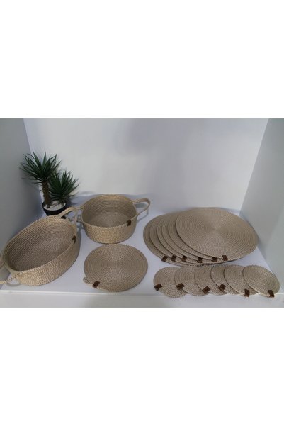 NAYS American Serving Supla Bread Bowl Trivet Under Cup Set Cream Color
