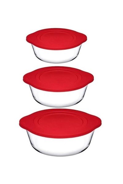 Paşabahçe 3 Pieces Pyrex Storage Container with Plastic Lid 003oa 004oa 005oa Fma04598 Fma04362 Fma04363 145