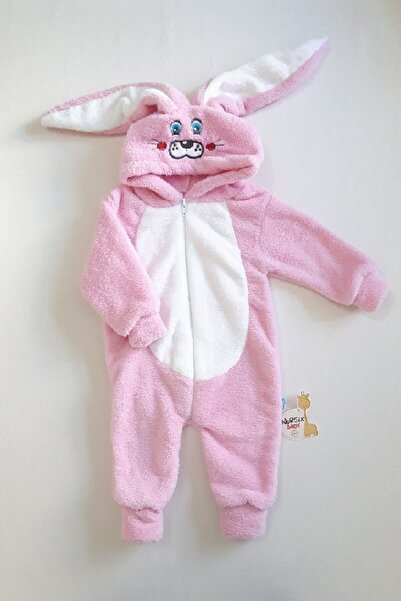 Nurcix Kız Çocuk Pembe Pamuk Tavşanlı Tulum