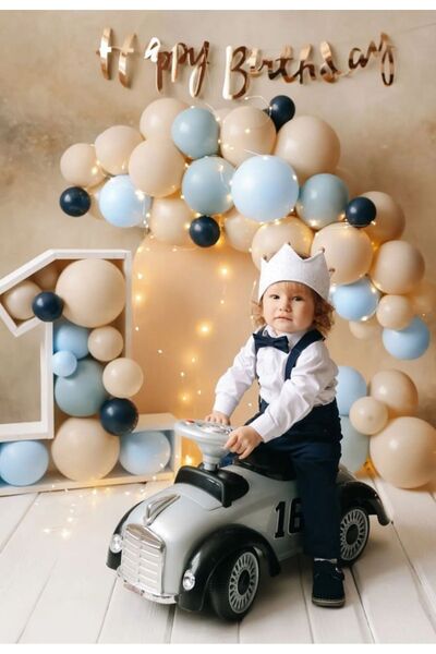 Çemrek Süs Parti Blue Milk Coffee Balloon Chain Set Midnight Blue Balloon Det...