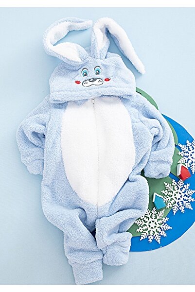HAVUÇ BEBEK Baby Boy Blue Plush Welsoft Rabbit Jumpsuit