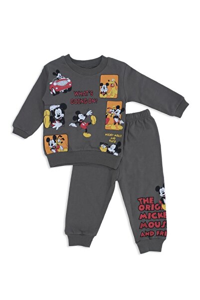 Bebelop Erkek Çocuk Mickey Mouse Kare Baskılı 2'Li Alt Üst Eşofman Takım