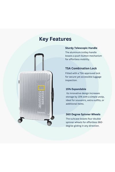 NATIONAL GEOGRAPHIC Canyon Luggage Set 3 pc Silver