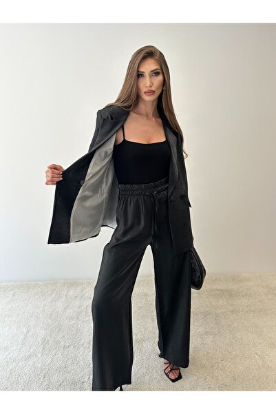 ossons Kruvaze Yaka Parlak Keten 2'li Takım