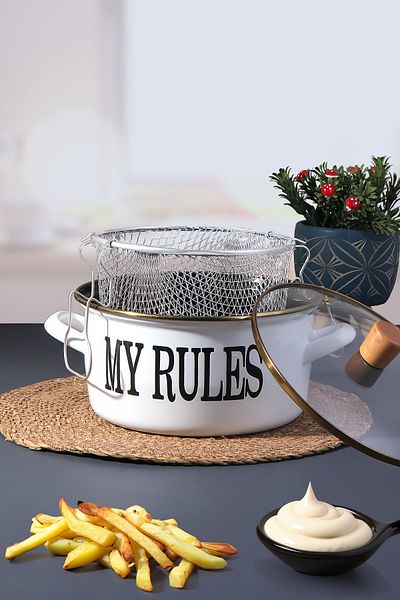 Akkoyunlu home 22 cm Frying Pot with Glass Lid, Slogan Series