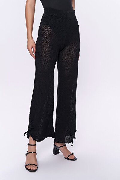 Quzu Black Knitwear Trousers - Bird Eye Detail