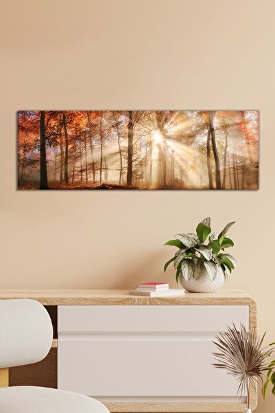 Vosevu Sonbaharda Orman Ağaç Panoramik Cam Tablo, Modern Ev ve Ofis Dekoru, H...