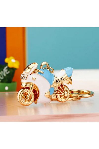 esdekor Metal Stone Racing Motorcycle Gold Color Car Keychain Colorful Rhinestone Beetle Key 1 Piece