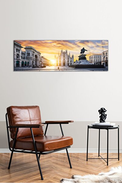 Vosevu Gün Batımında Milano Panoramik Cam Tablo, Modern Ev ve Ofis Dekoru, Hediyelik Duvar Dekorasyonu