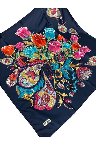 PİRAMİT Navy Blue 90cm X 90cm Pyramid Digital Printed Shawl Patterned Scarf Es-17