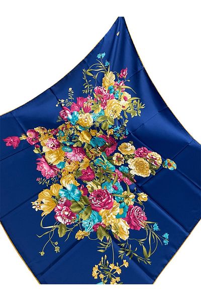 PİRAMİT AVONA Piramidă 90cm x 90cm Eșarfă digitală cu model de flori albastre ES-22