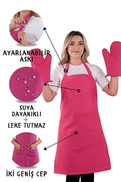 sevilya Simple 3'lü Set Ayar Askılı Cepli Mutfak Önlüğü Seti (2 ELDİVEN) Şef ...