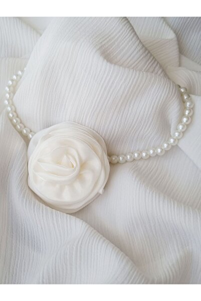 Peki Takı ve Tasarım Aksesuar Beyaz Renk Saten Çiçek Detay beyaz renk cam Inc...